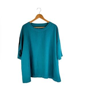 Not Perfect Linen 100% Line Teal Women's Top Lagenlook One Size